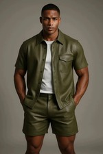 Ensemble Veste et Short Zafy Leather Homme Cuir Véritable Olive Leather vêtements homme price