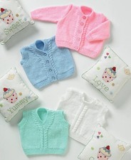 Patron De Tricot Pour Bébé UKHKA 122 Gilet Cardigan Slipover 12"-22" 31-56cm Bébé Cardigan price