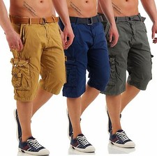 Short Hommes Court Capri Pantalon Été Bermuda Décontracté Army Cargo + Ceinture Capri pantalons homme price