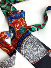 GIANNI VERSACE VINTAGE '90s BAROQUE FOLDING FAN TIE MUSIC 18th CENTURY RED Fan cravate price