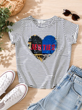 T-shirt H&M fille 14 ans neuf – rayé blanc/noir avec cœur à sequins réversibles Shirt fille price