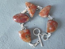 BRACELET GOURMETTE PIERRE NATURELLE PLAQUE ARGENT JASPE BRUN OCEAN JASPER STONE Naturel Stone bracelets price
