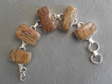 BRACELET GOURMETTE PIERRE NATURELLE PLAQUE ARGENT JASPE BRUN OCEAN JASPER STONE Naturel Stone bracelets price