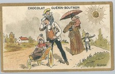 Chromo Guérin Boutron humour soleil ombrelle chaleur famille landau poussette Stroller-Pram parapluie price
