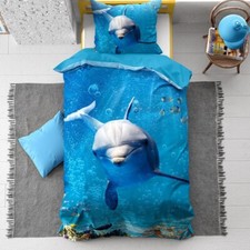 Set Housse de Couette 140x200+Taie Oreiller 100% Coton Enfant Dauphin Dolly Bleu Couvre-lit & parure price