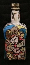 Abstract Bottle Hand Decorated "Friends" . Undeniably unique. Handmade.Signed Decorative Bottle price