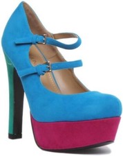 Chaussures Talons Femme À Enfiler Bout Glissant 2 Brides Platform Bleu - 3 à 8 Platform chaussures price