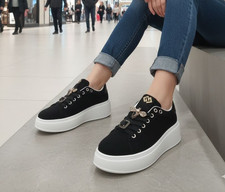 GOLD & GB879 Baskets Femme PLATFORM Chaussures à Lacets Noir Accessoires Bijou Platform chaussures price