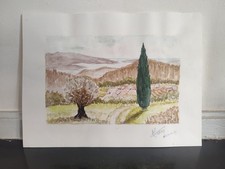 Petite aquarelle décor provençal signée Peinture aquarelle price