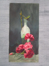 Aquarelle ancienne - nature morte aux œillets - M.HERPE Peinture aquarelle price