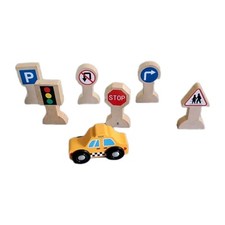 Lot 6 panneaux signalisation bois + voiture taxi jouet éducatif enfant TBE Jouet éducatif price