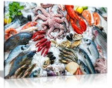 Tableau mural sur toile marché aux poissons fruits de mer Seafood price
