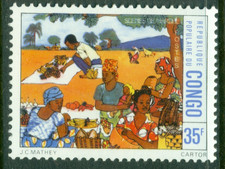 CONGO  1976  Market Scene  man and women selling fruits and vegetables  MNH Vegetables price