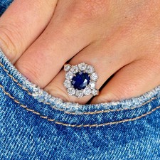 2.45 Ct. Bague ancienne Belle Époque saphir et diamant grappe or blanc 14 car... Or bague price