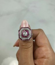 Bague FN en or blanc 14 carats et diamants et rubis ronde de style art déco c... Or bague price