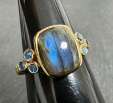 Argent Massif-Labradorite Bague T56 Vermeil-Plaqué Or-Cabochon 925 Style Vintage Or bague price