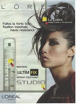 PUBLICITE ADVERTISING   2003  L'OREAL spray coiffant ULTIM FIX " la colère" Spray coiffant price