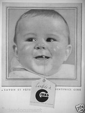 PUBLICITÉ 1937 GIBBS SAVON ET PÂTE DENTIFRICE CONFIÉE A GIBBS - BÉBÉ Bébé Toothpaste price