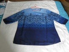 Haut Tee shirt Blouse Femme Taille 46 XL Bleu clair et bleu foncé MOUSSELINE Blouse price