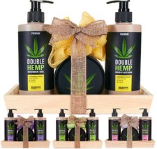 BRUBAKER Coffret de Bain Soin Huile de chanvre - Plateau en bois - Idée cadeau Corps soin ensembles price