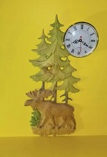 Wooden clock, Moose hand made carved, 17,5 inches long, 9 inches wide, clock Wooden mur Art price