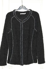 TEQUILA SOLO Cardigan en 26% laine bouclette douce noir et gris  +broderie T.M Pull et Cardigan et maille femme price
