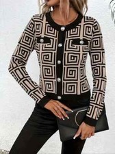 GILET CARDIGAN HIVER CHAUD IMPRIME GREC NOIR ET BEIGE NEUF T M Pull et Cardigan et maille femme price