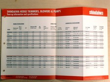 SHINDAIWA HEDGE TRIMMER BLOWERS PUMPS TUNE - UP INFORMATION SPECIFICATIONS Hedge Trimmers price