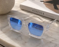 Lunettes de soleil monture transparente verres bleus carrés – style Y2K/luxe Lunettes de soleil homme price