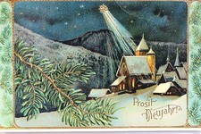 16820 Ak Kitsch Nuit Star Light Église Neige Dorf en Relief Branche um1913 Nuit Light price