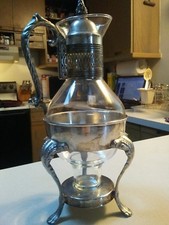 Vintage 4 Pc Silver Plate Glass Carafe Coffee Pot Glass Votive NICE Cezve ensembles price