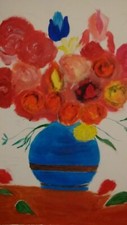 TABLEAU PEINTURE VASE DE FLEURS sur châssis toilé . - PAINTING on canvas Canvas peinture price