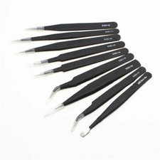 ESD stainless steel tweezers canvas bag set Pointed Round head black elbow Tweezers price