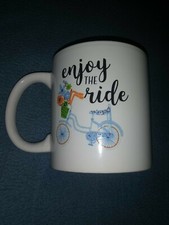 White Ceramic Coffee Tea Mug “Enjoy The Ride” Bike Floral Basket NWT 15 Oz Freezers price