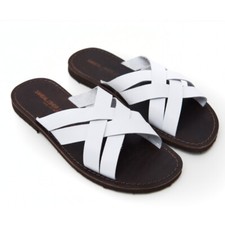 Made IN Italy Chaussons Hommes en Cuir Et Cuir Artisanat Blancs pour Le Mer Chaussons et sandales homme price