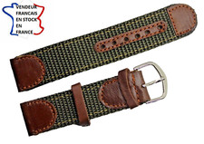 Bracelet montre ;20mm ;TISSU VERT épaulé CUIR MARRON ,SURPIQUE et doublé / 004 Montre et bracelet accessoire price