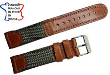 Bracelet montre ;18mm;TISSU vert épaulé CUIR MARRON,SURPIQUE et doublé CUIR/ 004 Montre et bracelet accessoire price