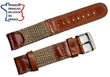 Bracelet montre;18mm;TISSU beige épaulé CUIR MARRON,SURPIQUE et doublé CUIR/ 004 Montre et bracelet accessoire price
