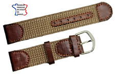 Bracelet montre ;20mm ;TISSU beige fonçé, CUIR MARRON ,SURPIQUE et doublé / 004 Montre et bracelet accessoire price