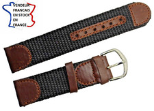 Bracelet montre;20mm;TISSU NOIR épaulé CUIR MARRON fonçé ,SURPIQUE et doublé/004 Montre et bracelet accessoire price