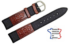 Bracelet montre;18mm;TISSU noir épaulé CUIR MARRON TRESSE,SURPIQUE et doublé/004 Montre et bracelet accessoire price