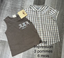 3 Pommes First Impression 6 MOIS Bébé Garçon : T Shirt Oursons + Chemise Été Ensemble bébé price