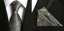 Cravate Poche Carré Ensemble Argent Gris Cachemire à Motifs Fait Homme Mariage Cravate ensemble price
