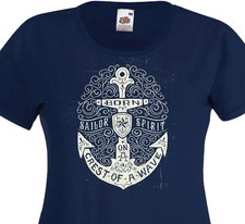 T-shirt femme BORN ON A CREST Sailor Encre de marine Pin-Up Tattoo Marine Navy T-shirt femme price