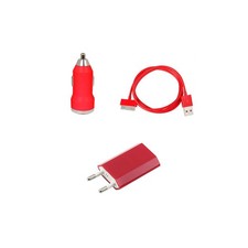 KIT PRISE SECTEUR CHARGEUR VOITURE CABLE IPHONE 4 4S IPAD COMPATIBLE 3EN 1 ROUGE Chargeurs et Kits price