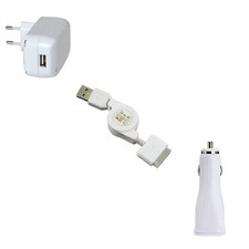 KIT PRISE SECTEUR CHARGEUR AUTO CABLE ENROULABLE POUR IPHONE IPOD IPAD 30PIN Chargeurs et Kits price