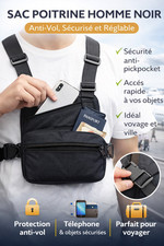 Sac Poitrine Homme Noir – Holster Anti-Vol – Sac Sécurisé Voyage – Bandoulière R Sac bandoulière homme price