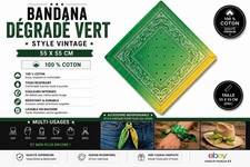 🌿 Bandana Foulard Dégradé Vert – Style Paysley Vintage – 55 × 55 cm Coton Foulard price