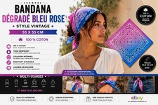 🌸 Bandana Foulard Dégradé Bleu Rose – Style Paisley Vintage – 55 x 55 cm Coton Foulard price
