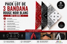 PACK LOT DE 3 BANDANA FOULARD ROUGE NOIR BLANC 100 % COTON Foulard price